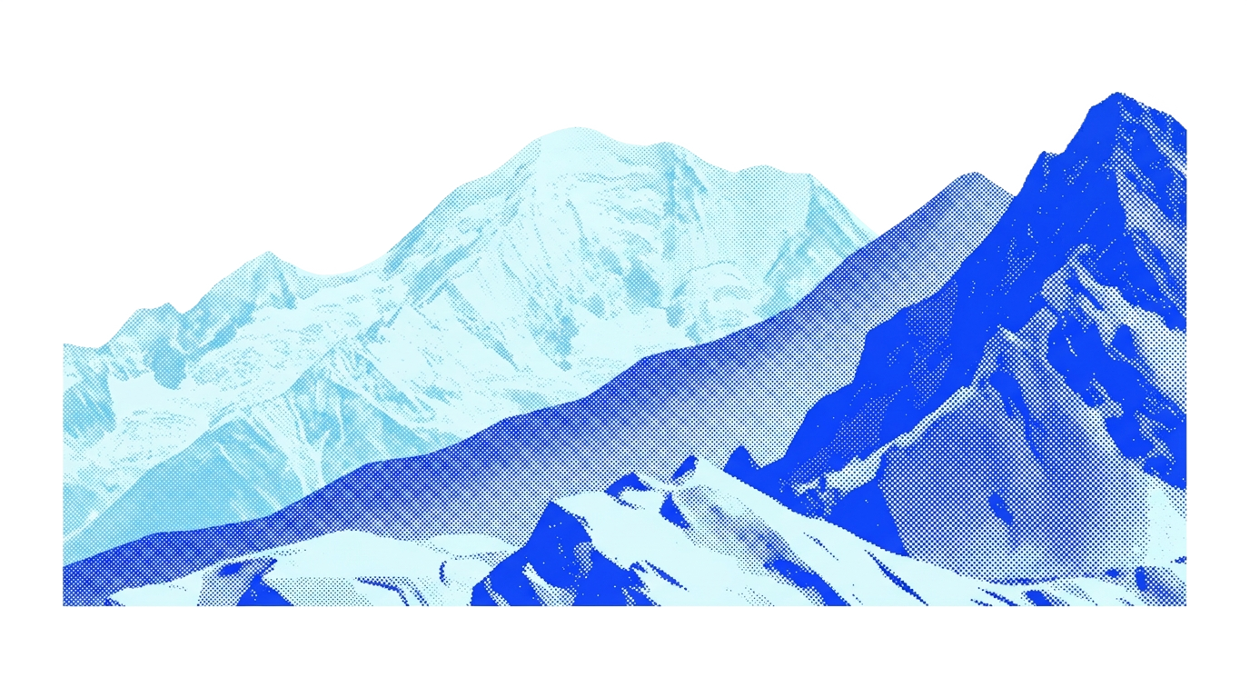 Duotone halftone mountain illustration